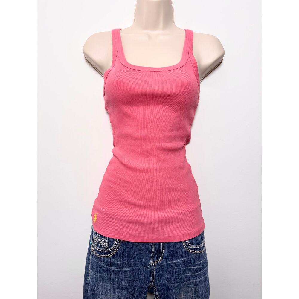 Ralph Lauren Coral Pink Fitted Baby Tank Top Yellow Embroidered Polo Logo - Picture 2 of 5